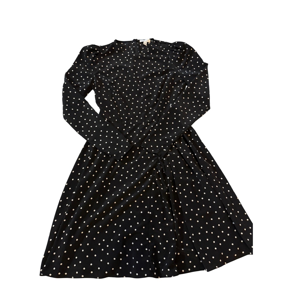 ML Monique Lhuillier NWT Black White Polka Dot Draped Mini Dress 2 Party